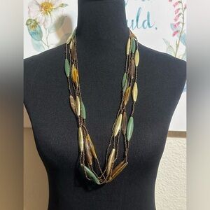 Necklace  Vintage Beaded Multi strand Brown, gold, yellow, and green necklace